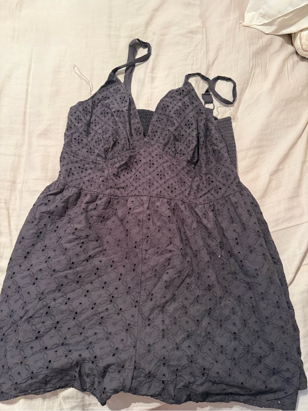 Eyelet Spaghetti Strap Romper in Slate Gray